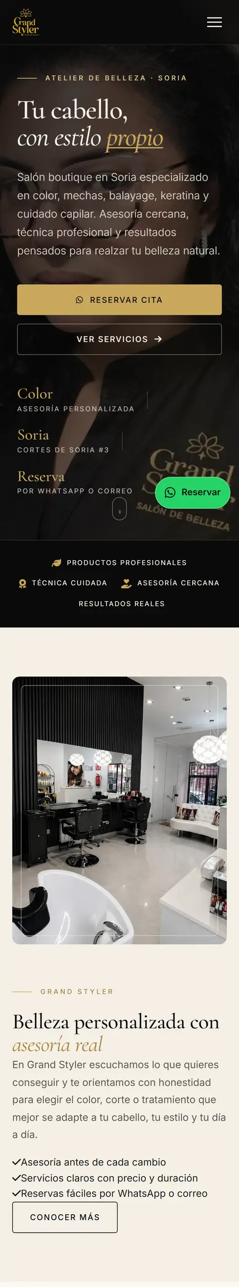 Captura de la web de Grand Styler en celular